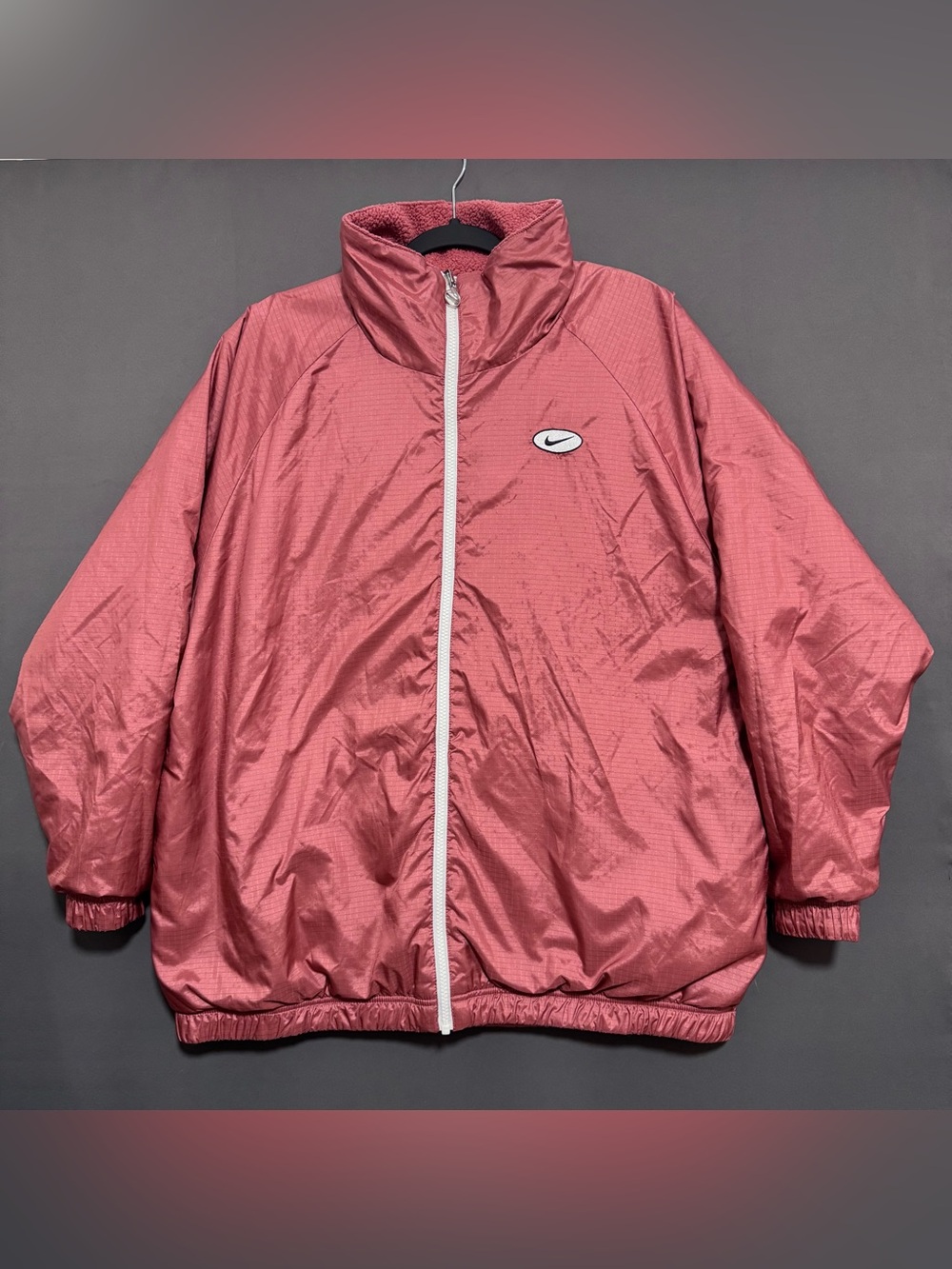 Nike Women Redwood Swoosh Size M Reversible Oversized Sherpa Jacket CI8937 897 - Picture 2 of 13